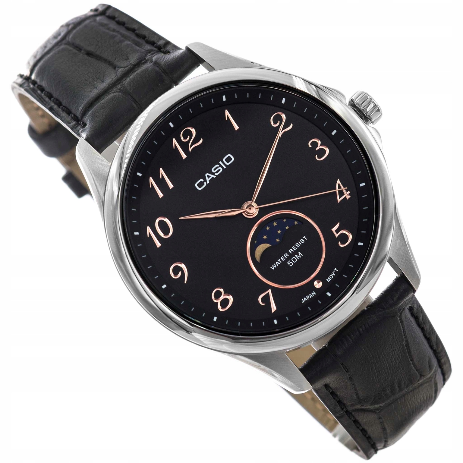 Pánské Hodinky Casio MTP-M110L-1AVER Černé S Měsíčním Fázovým Páskem