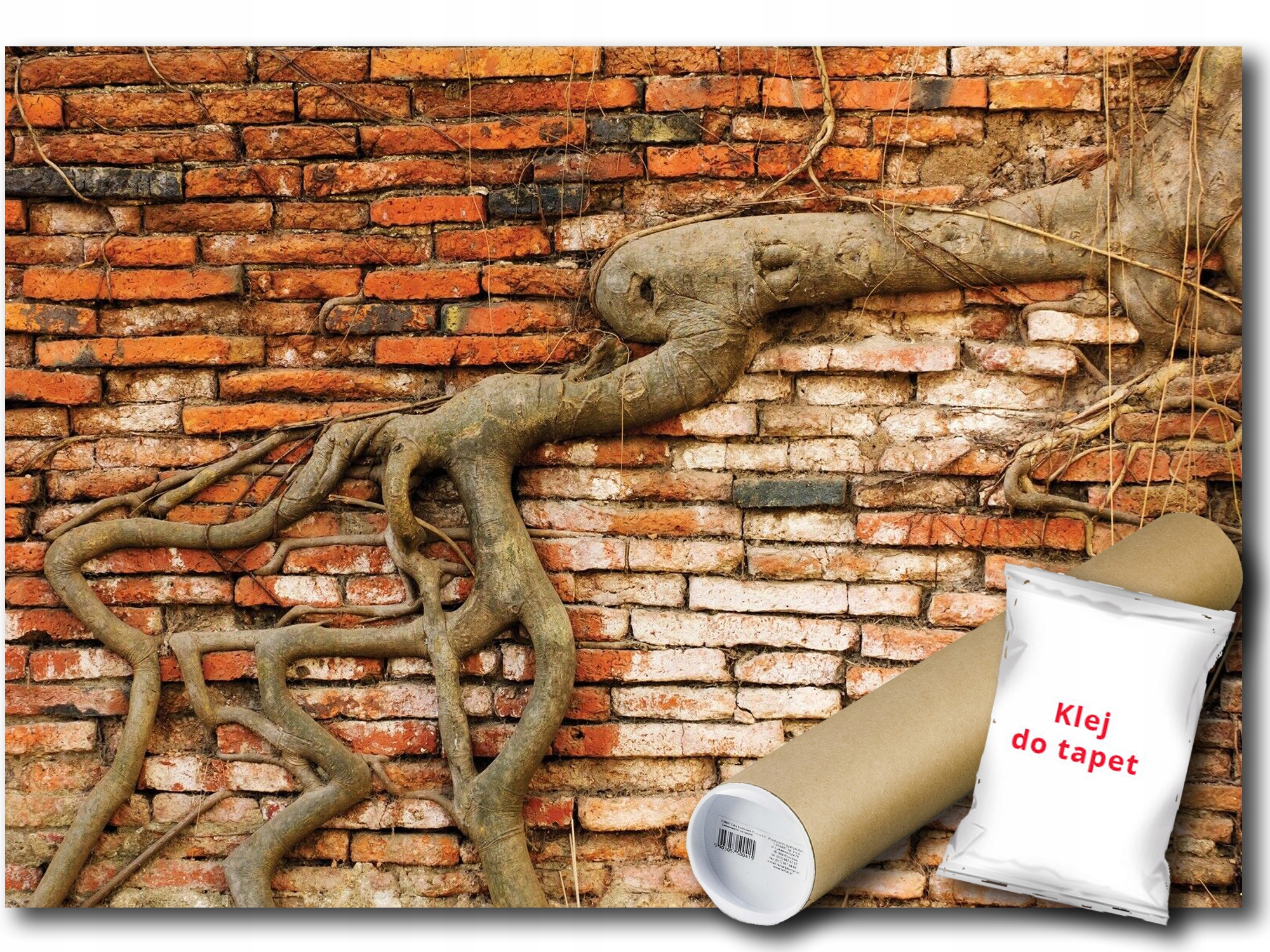 Fototapeta Vinylová Stena Mur Tehla Imitácia Koreň Strom Vetva 312x219