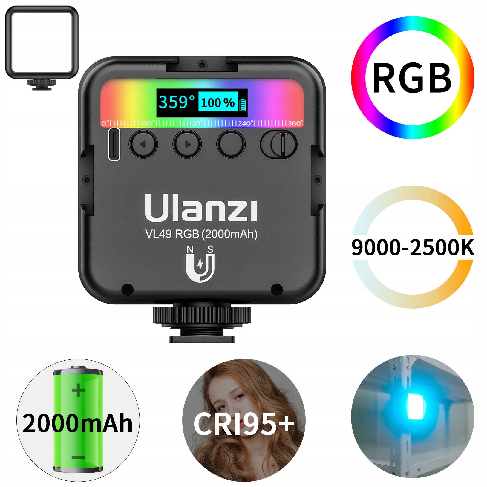 Lampa RGB oświetlenie ciągłe LED 2000mAh vlog foto Marka Ulanzi