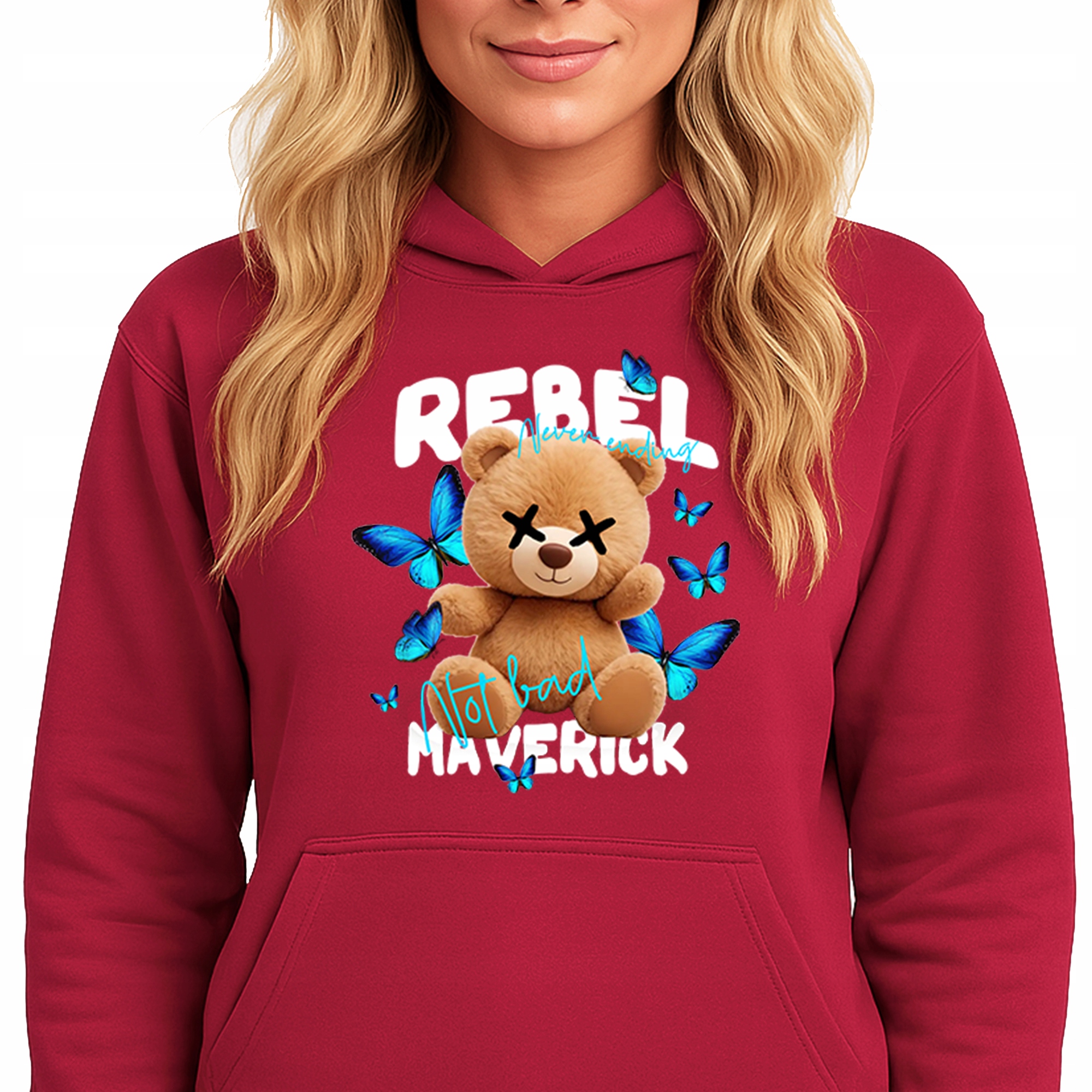 Mikina S Kapucí Červená Bavlněná Mikina Módní Rebel Maverick M