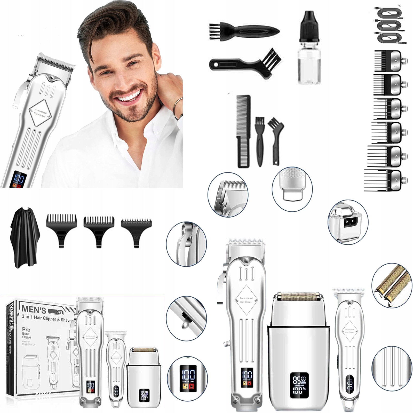 Zestaw trymera Silver Advanced Beard Trim Grooming Kit Men Sharp Stable Safe