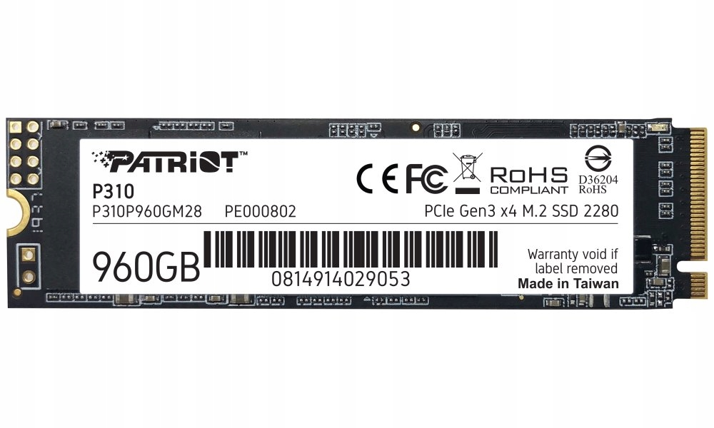Patriot P310 960GB Ssd Interní M.2 PCIe Gen3 x4 NVMe 1.3 2280