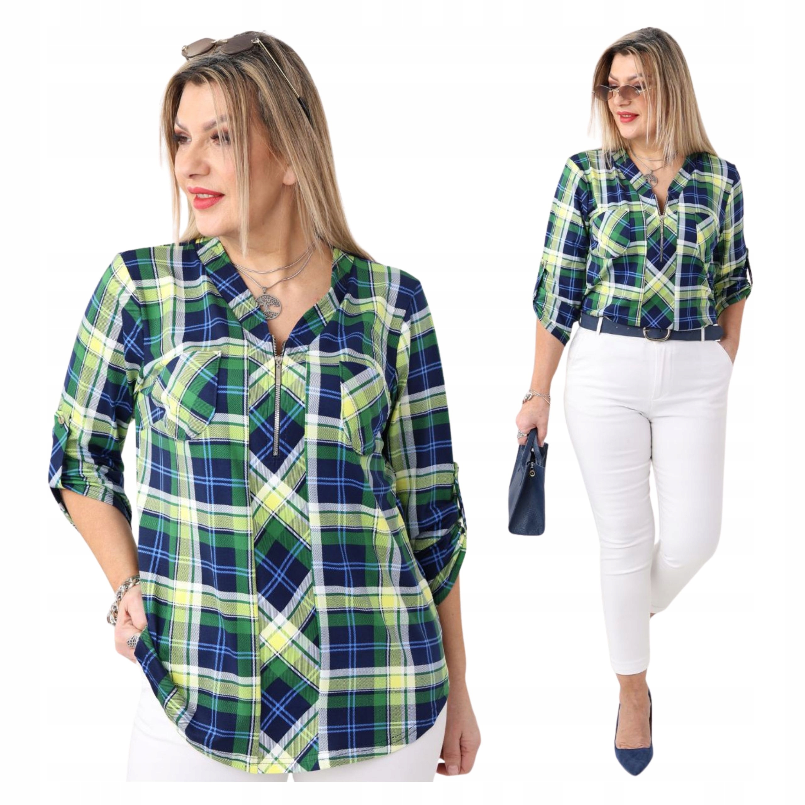 Bluzka Koszula W Kratę Z Zamkiem Polski Producent Duże Rozmiary Elastyczna