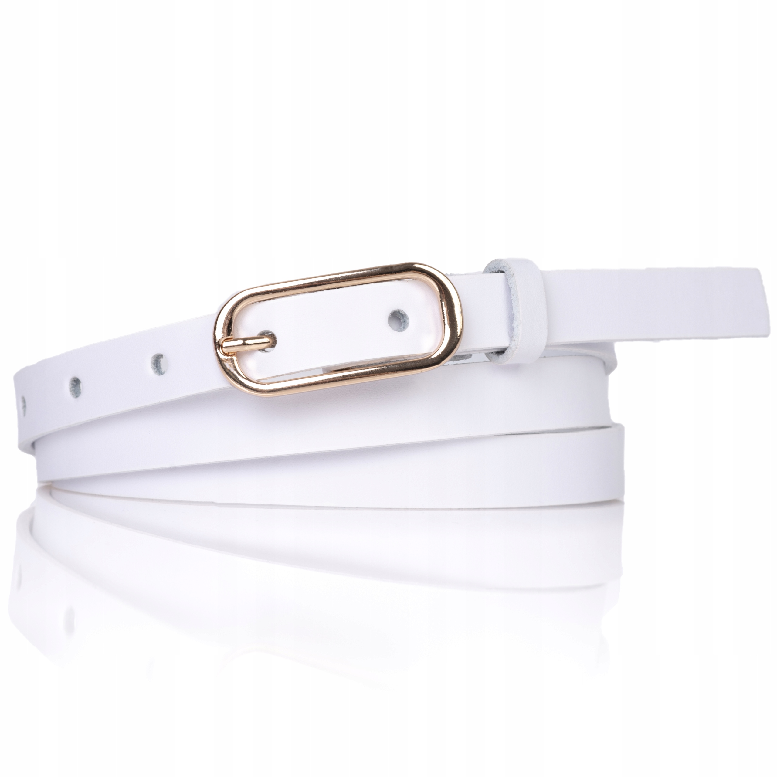 

Pasek skórzany Biały wąski Złota Klamra sukienki