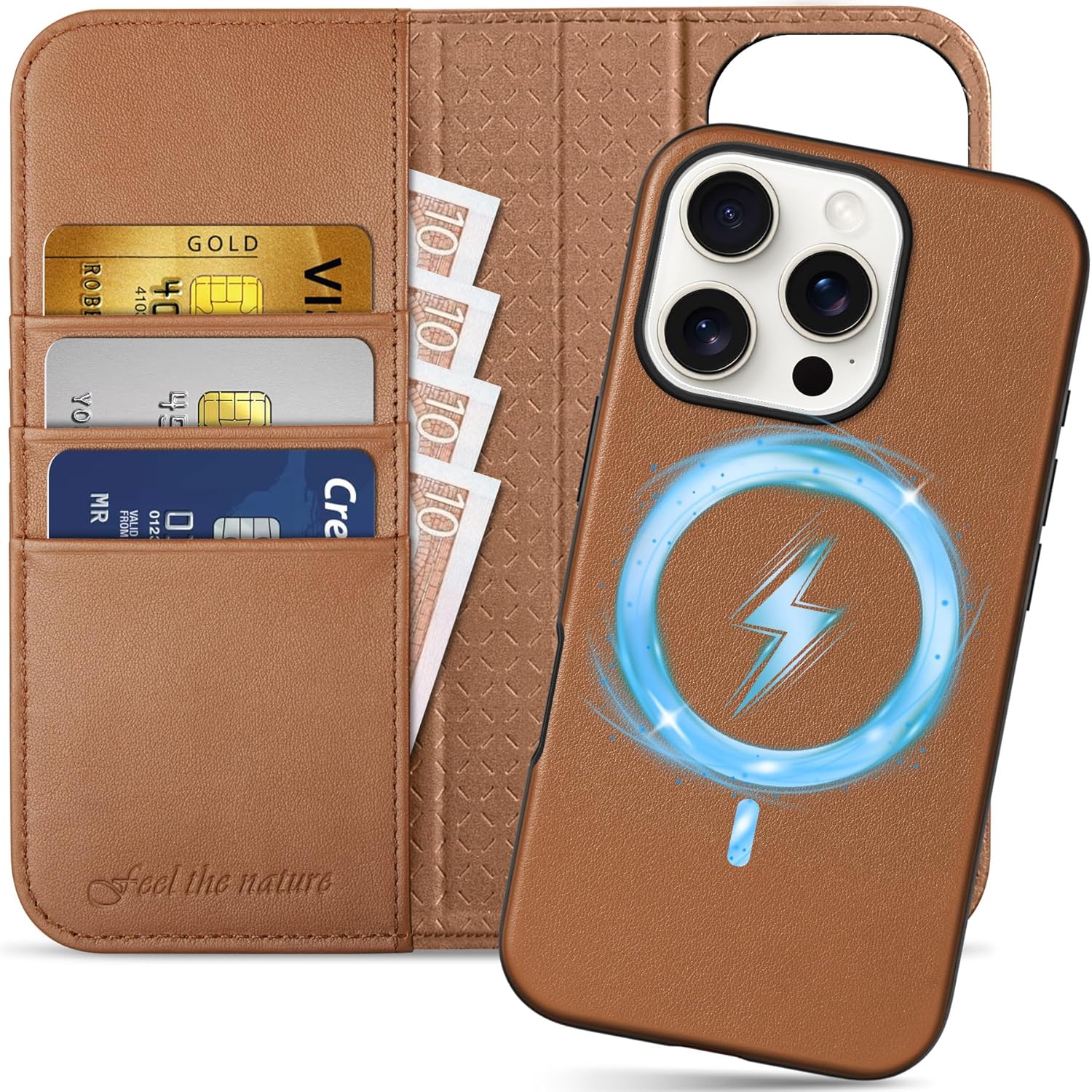 Pouzdro pro iPhone 16 Pro 6,3 2v1 Shieldon z kůže, odnímatelná peněženka na pouzdro