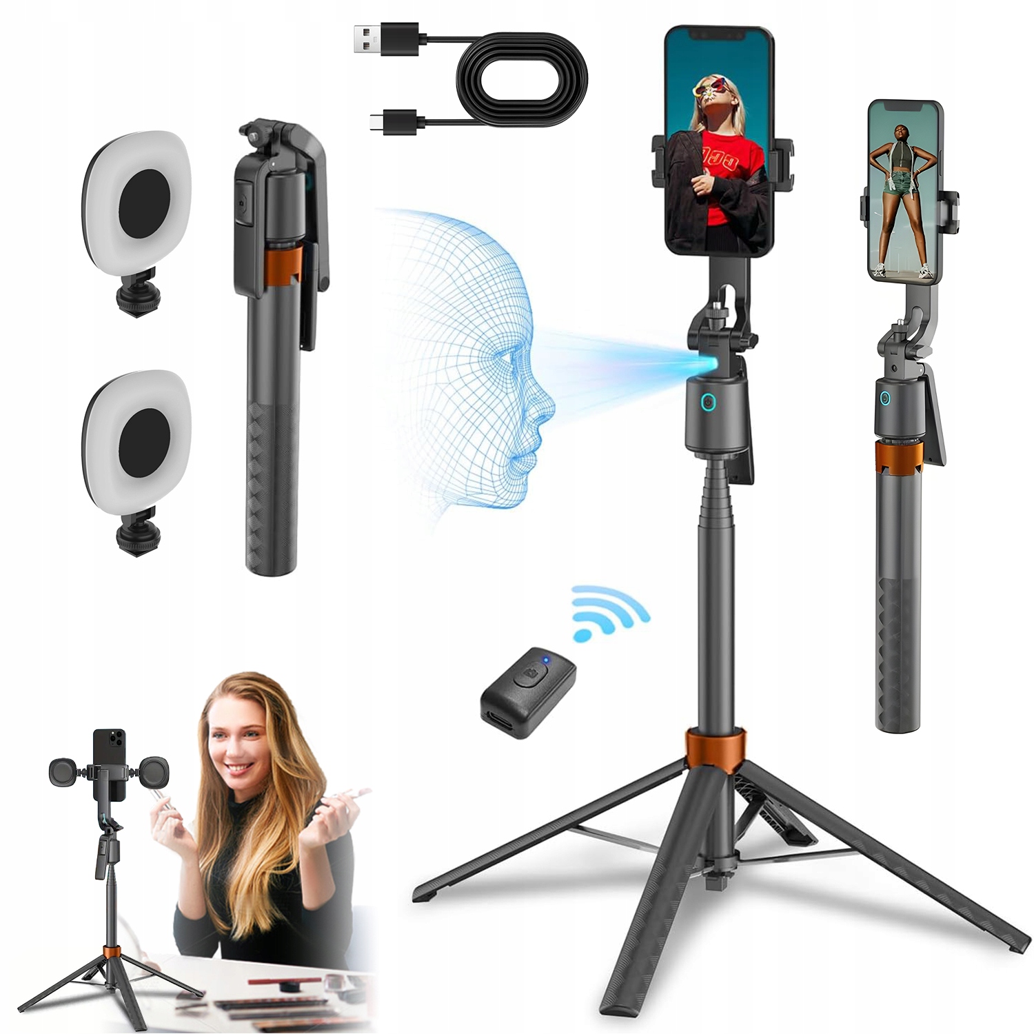 Selfie Tyč Pro Fotografování Selfie Stick Stativ Automatické Sledování 180 cm