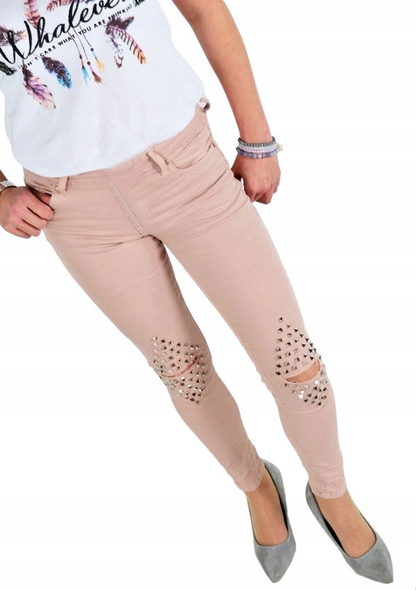 

Spodnie Legginsy Rurki Ćwieki Ripped Getry Dziury