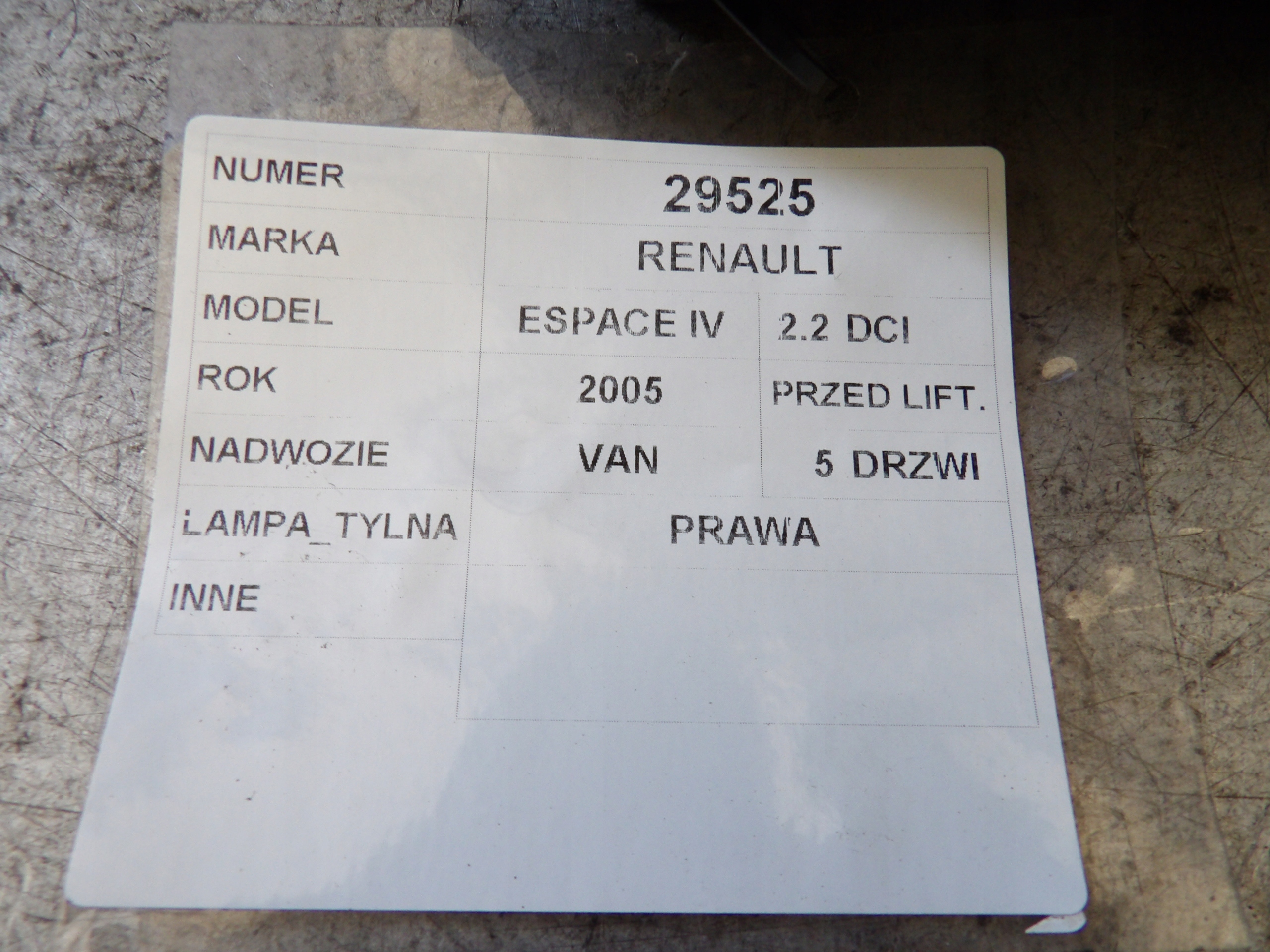 Renault Espace IV light rear right 8200027152