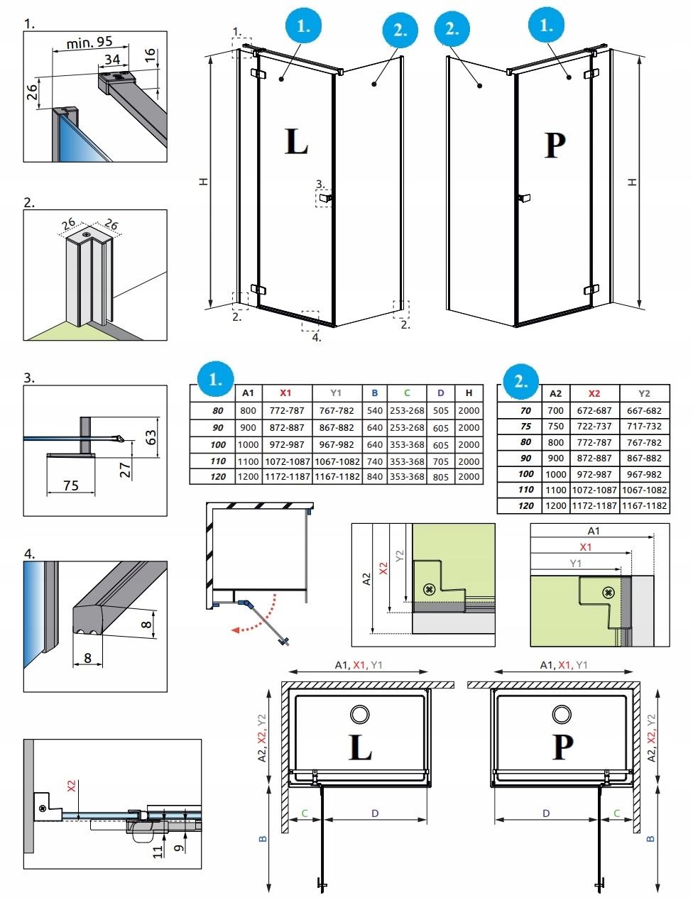 Kabina prysznicowa Fuenta KDJ 80x110x200 Chrom RADAWAY Głębokość 100 cm