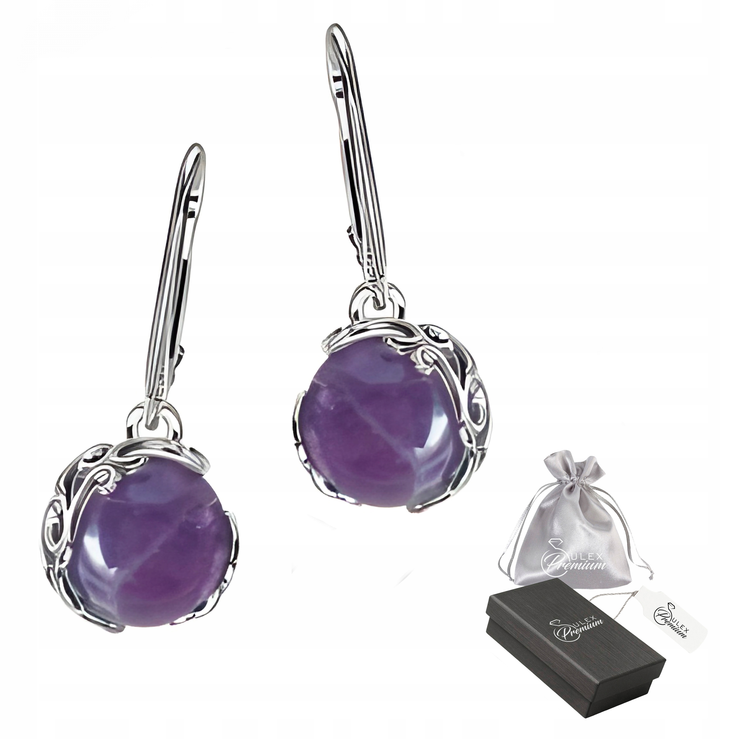 Náušnice Závěsné stříbro ryzost 925 Elegantní s přírodním Ametystem Menší