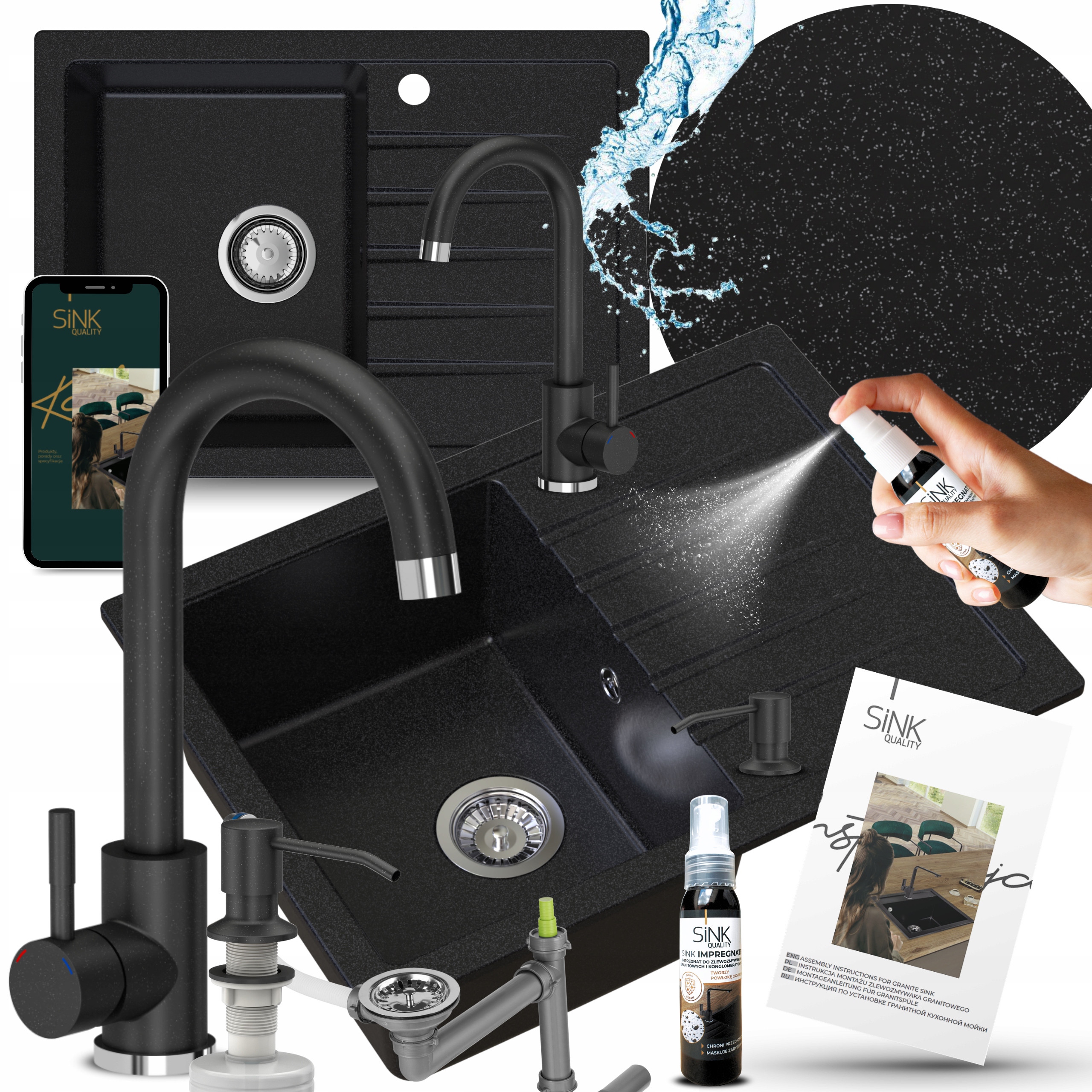 Jednokomorový Granitový Dřezový Set S Odkapávačem, Kropenatá Baterie