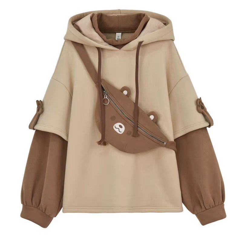 Teplá mládežnická mikina Medvídek s kapucí a sáčkem, oversize, kawaii S
