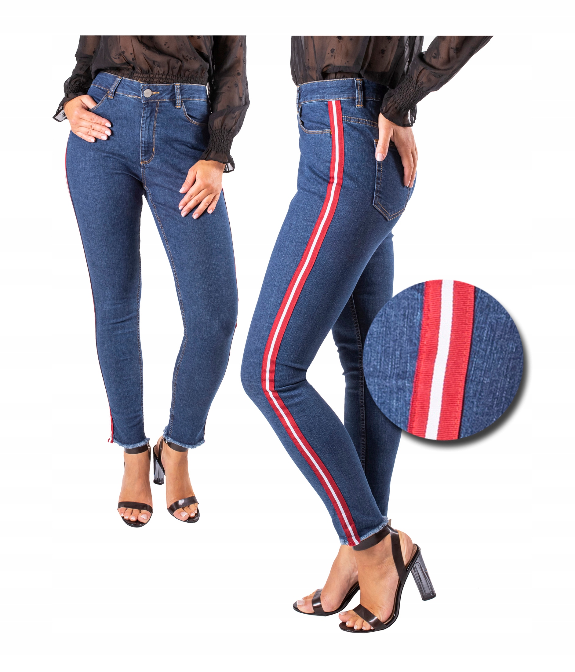 

granat Jeansy Rurki Wysoki Sta Lampasami Duże R 46