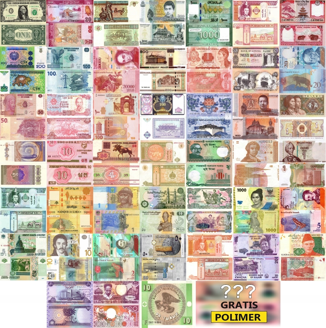 # DUŻY ZESTAW BANKNOTÓW ŚWIATA UNC + GRATIS