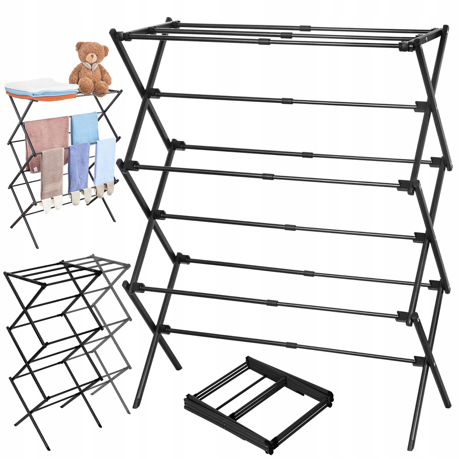 Levně Sušák Na Prádlo Oblečení Spodní Prádlo Vertikální Velká Kovová Černá