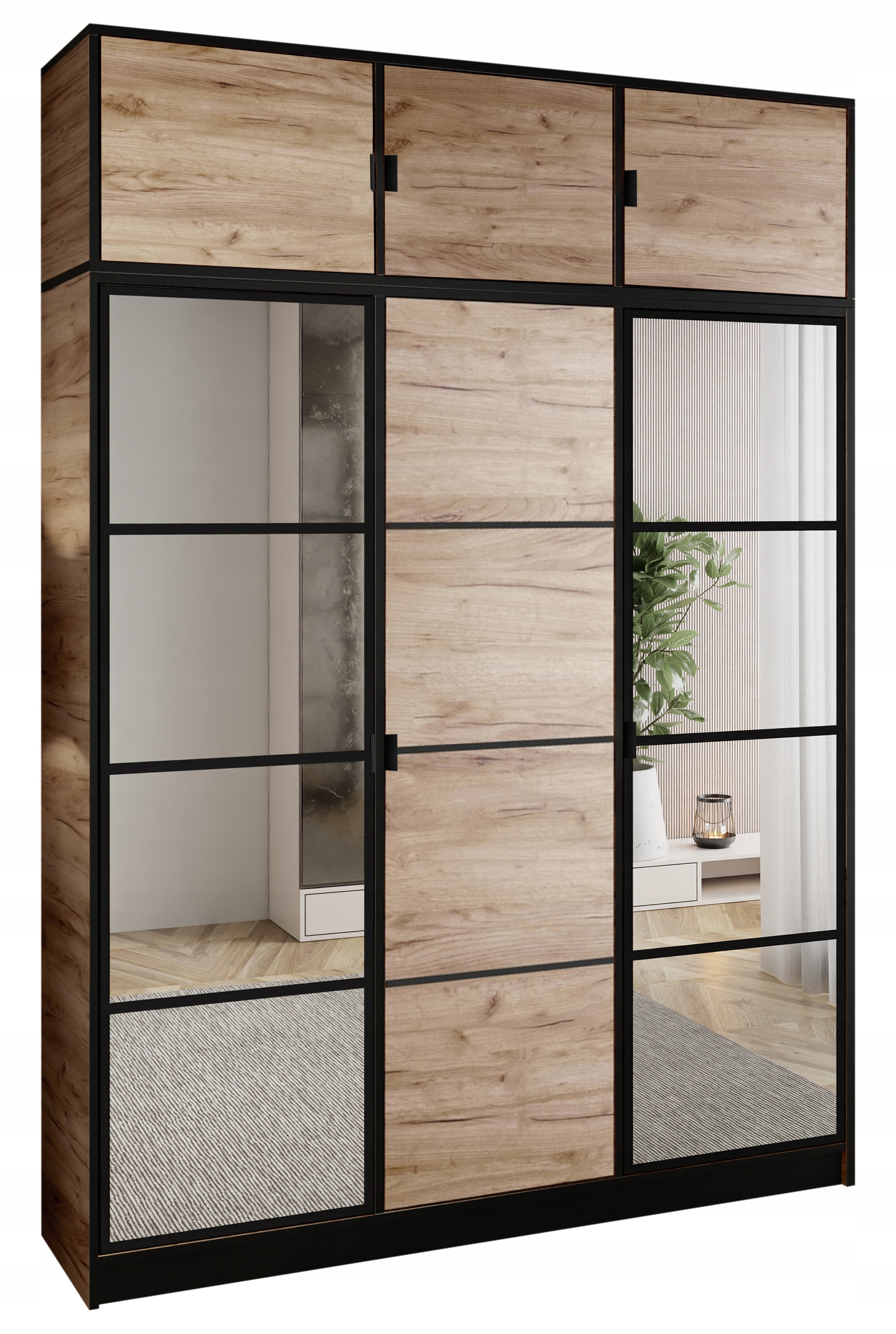 Skříň Lumi 157 3D Dub 2x zrcadlo eden Vzor 2 Držák č. s přesahem