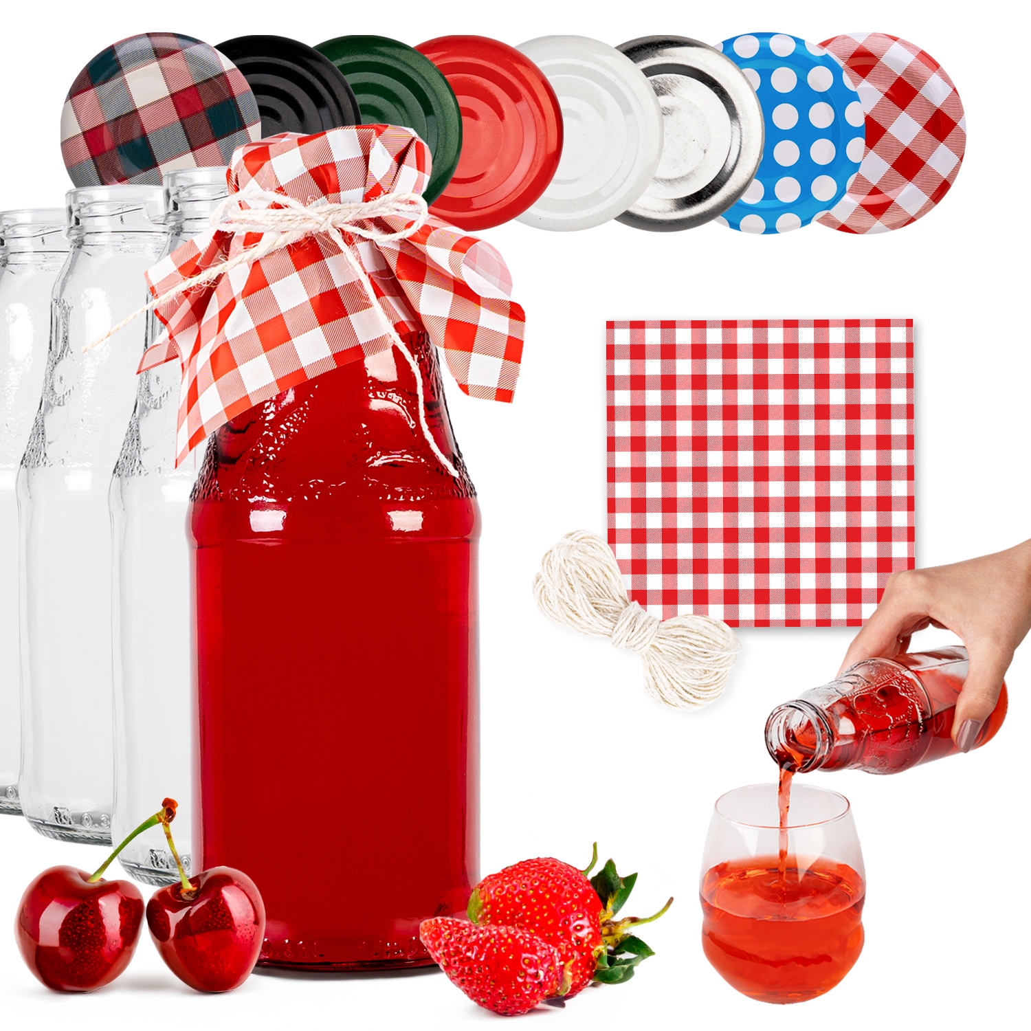 50 x Skleněné Lahve Na Džusy Nápoje Likéry Kompoty Víno Cydry Soczek 330 ml