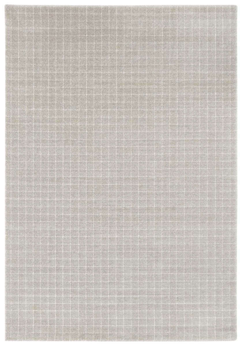 Koberec do obývačky 200x290 v kockovanom prevedení, mäkké šedo-krémové štetiny