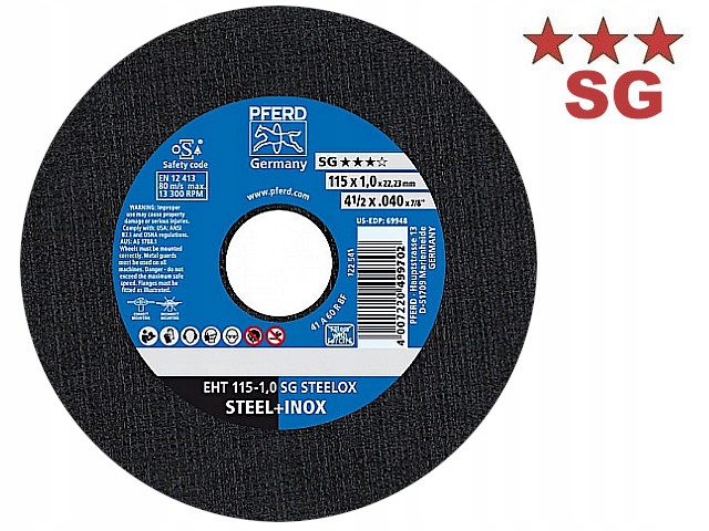 TARCZA TARCZE DO CIĘCIA METALU STALI INOX 115x1,0 PFERD SG NIEMCY
