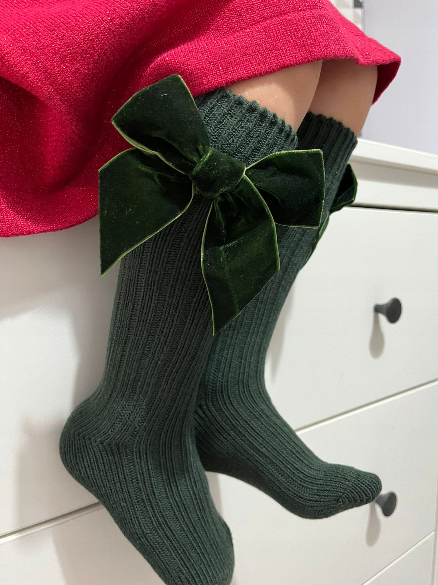 Podkolanówki skarpetki z kokardkami ZIELEŃ SESJA ŚWIĄTECZNA 80 86 92 9m-2L Wiek dziecka 9 m +