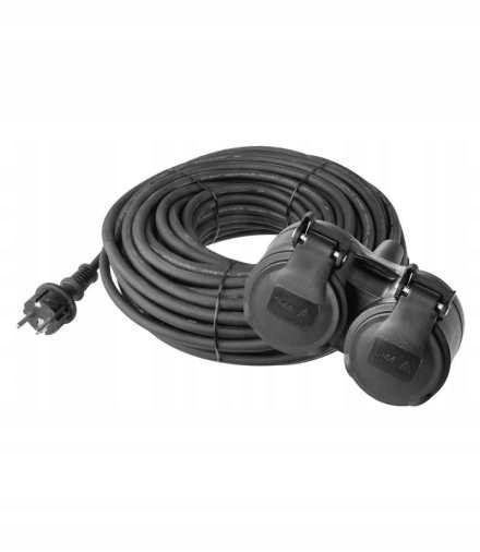 Prodlužovací Kabel pro 2 zásuvky 20 m 3× 1,5 mm, černá guma Emos