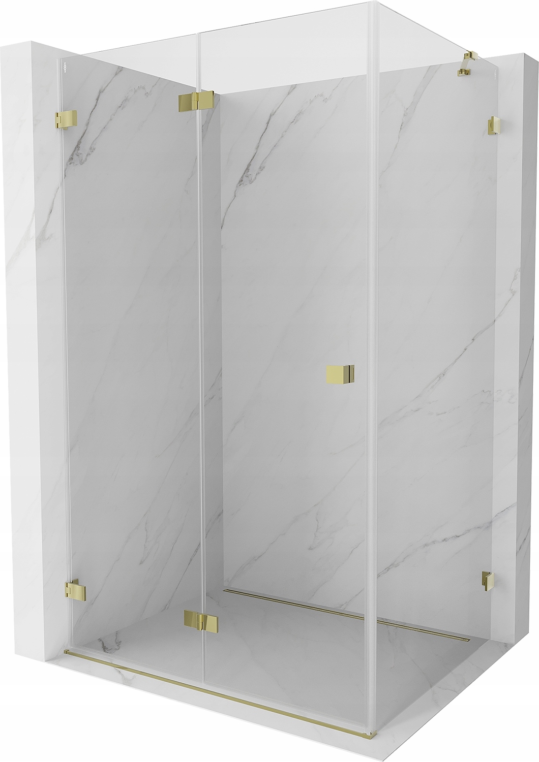 Mexen Lunar-F 90x70 cm Levá Skládací Sprchová Kabina, Transparentní, Zlatá