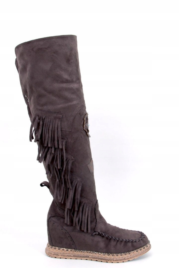 Kozaki na koturnie z frędzlami, rozmiar 36