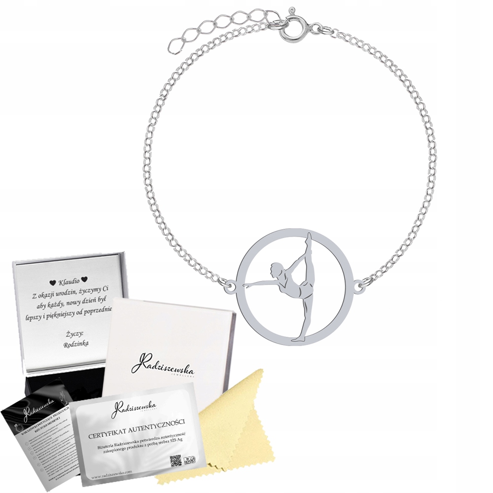 Stříbrný náramek Gymnastika 925 Řetízek Narozeniny Gravírování Bonus