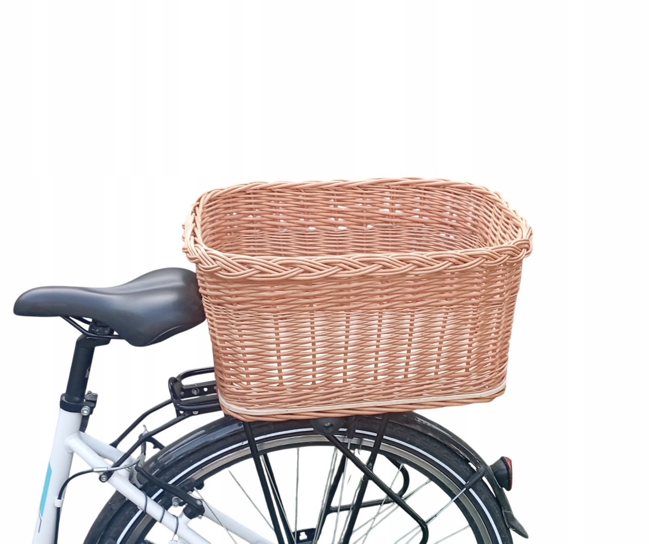 Duży kosz wiklinowy koszyk na rower Bagażnik zakupy Naturalny