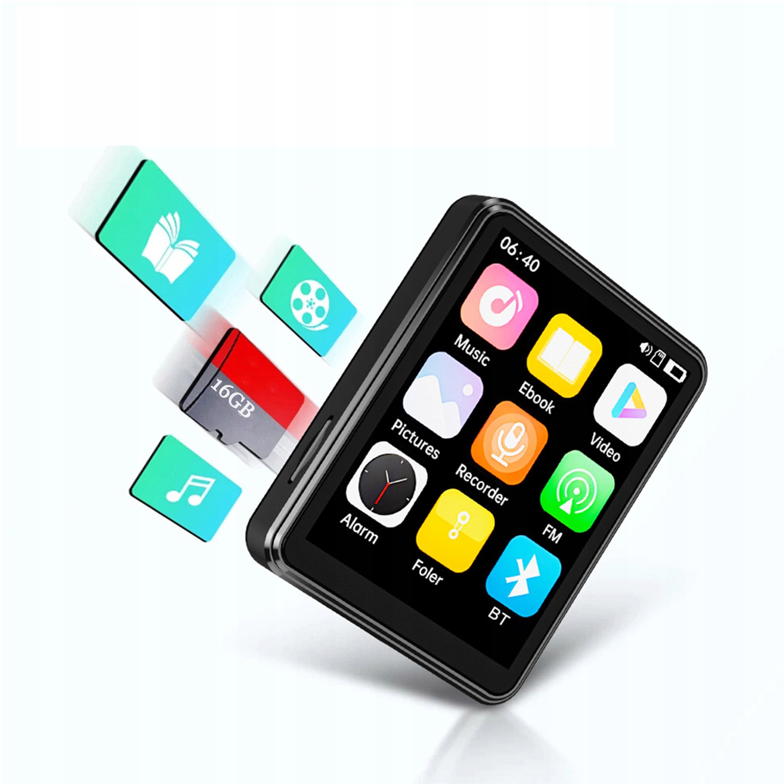 ODTWARZACZ MUZYCZNY HIFI MP3 MP4 16GB BLUETOOTH 5.3 FM RADIO POLSKI MENU Waga produktu z opakowaniem jednostkowym 0.2 kg