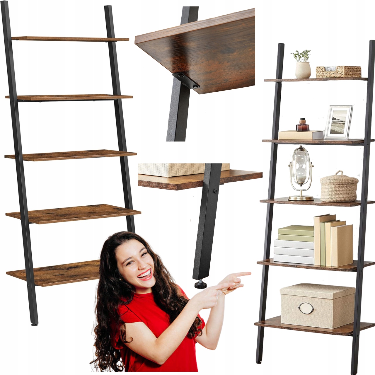 Regál Rebrík na kvety Knihy Nástenná polica Loftová rustikálna stojaca