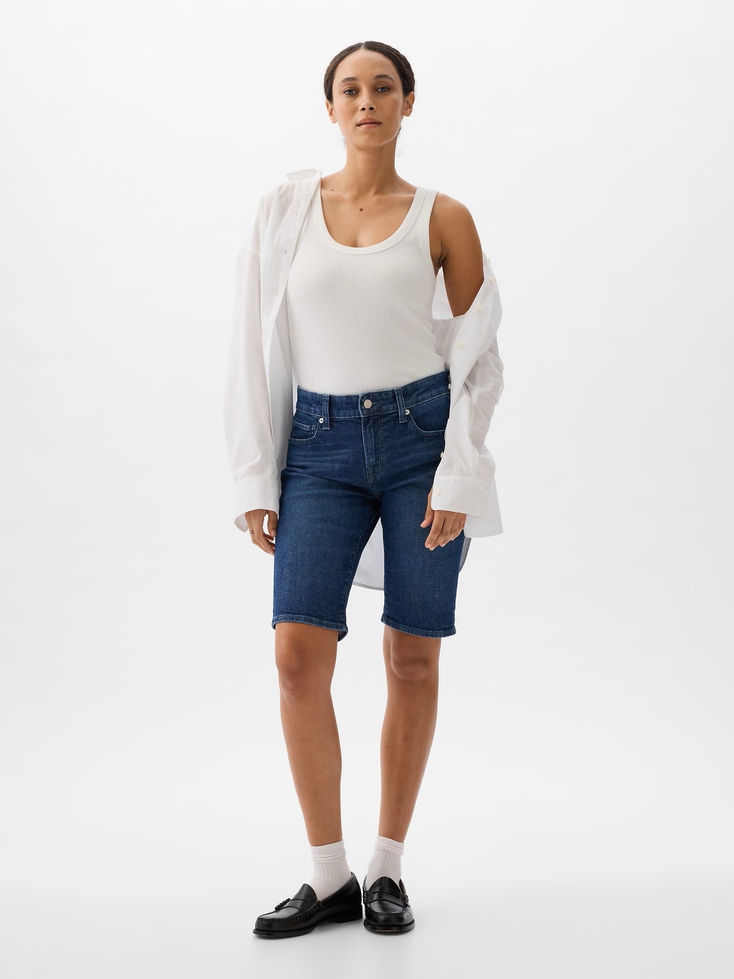 Gap Džínové kraťasy mid rise modrá