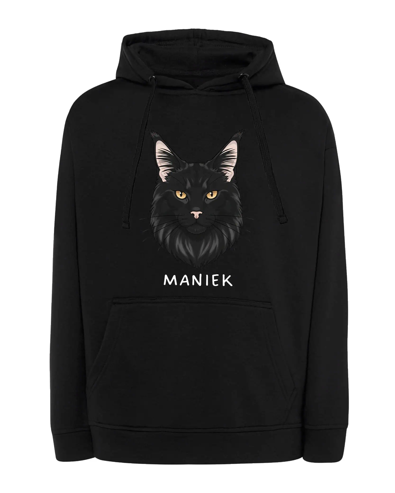 Mikina s kapucí Maine Coon Černá Personalizovaná Kočka Pupil Černá L