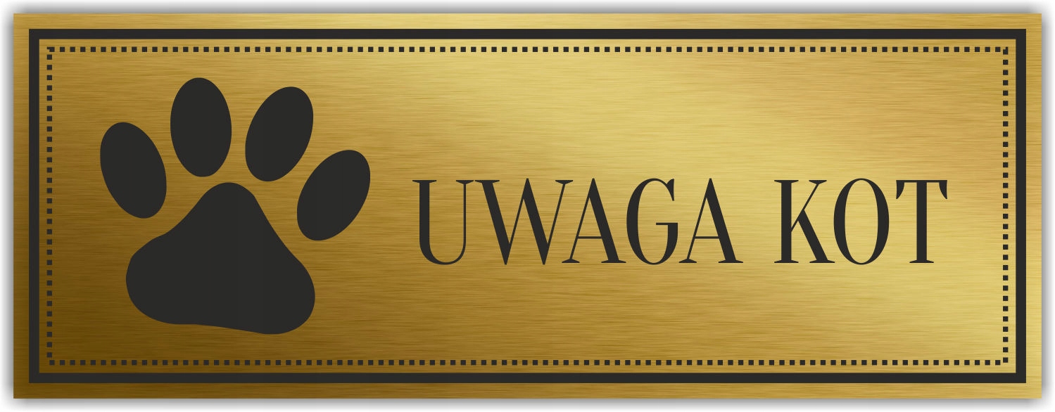 Tabliczka informacyjna GRAWER Złota UWAGA KOT piktogram