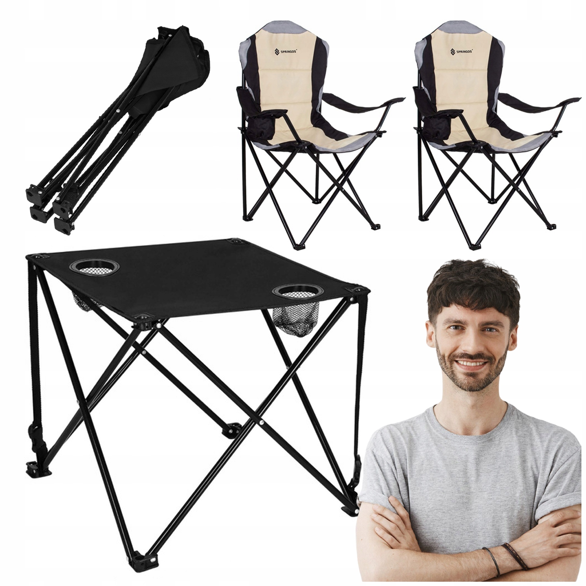 Stolik Wędkarski Turystyczny Składany Na Balkon Biwak Pod Namiot +2 Krzesła