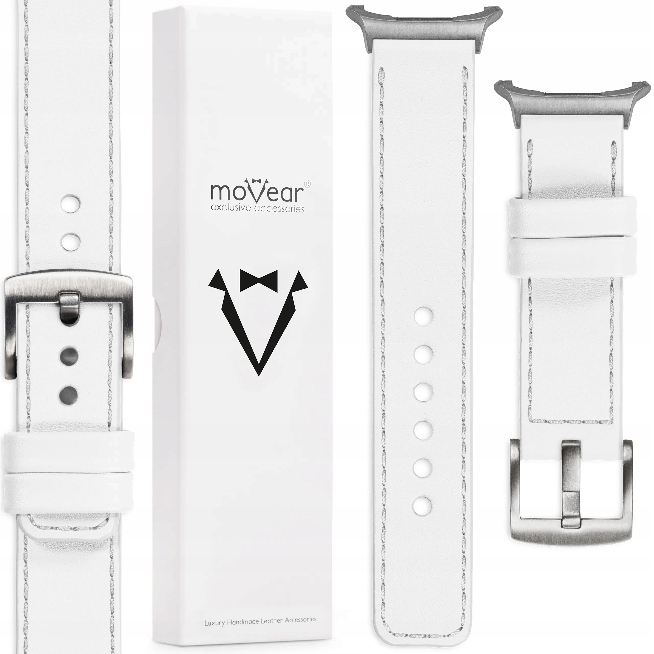 Kožený řemínek 24 mm bílý pro Samsung Galaxy Watch Ultra, luxusní Movear