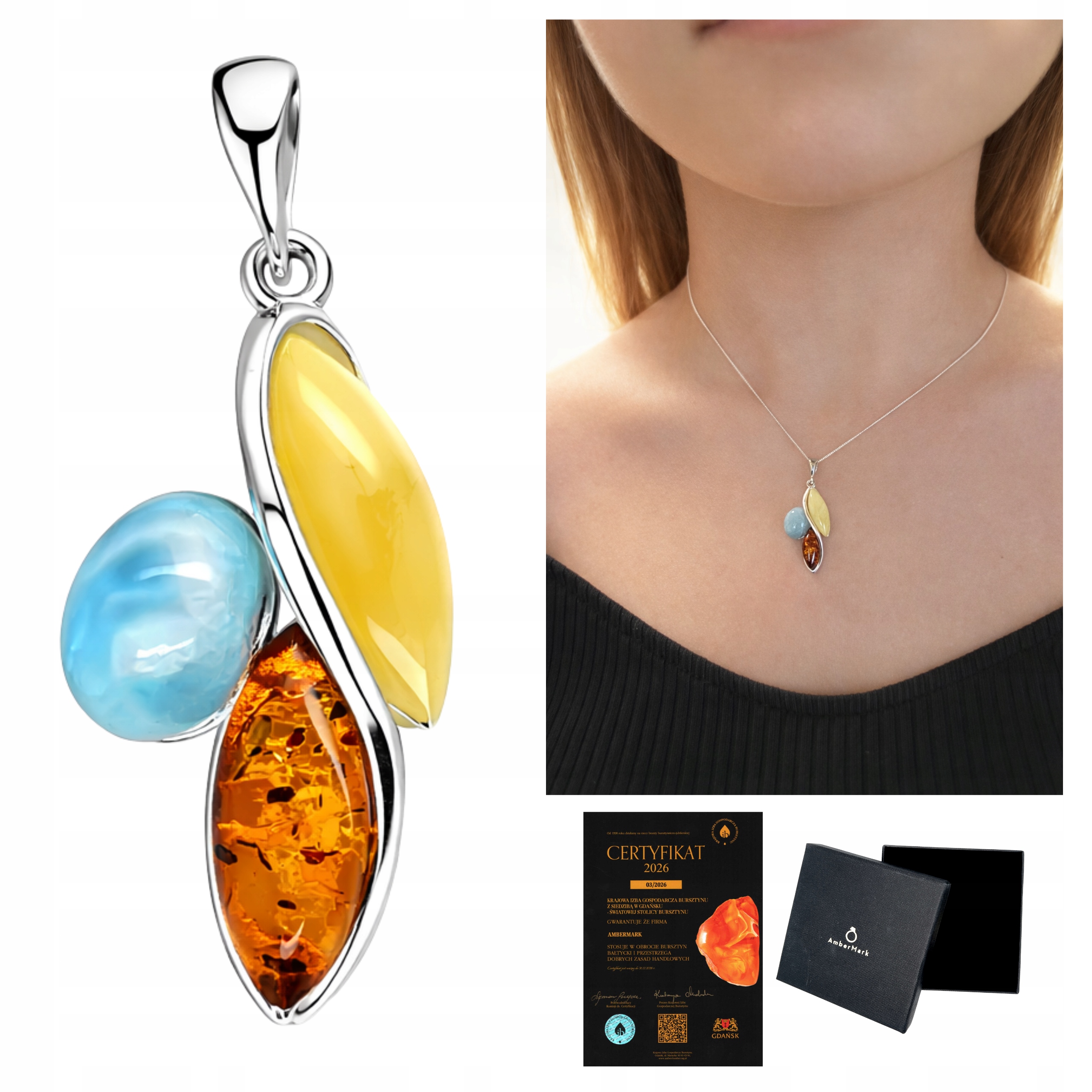 Přírodní Larimar přívěsek na šperky, stříbrný přívěsek s jantarem, přívěsek