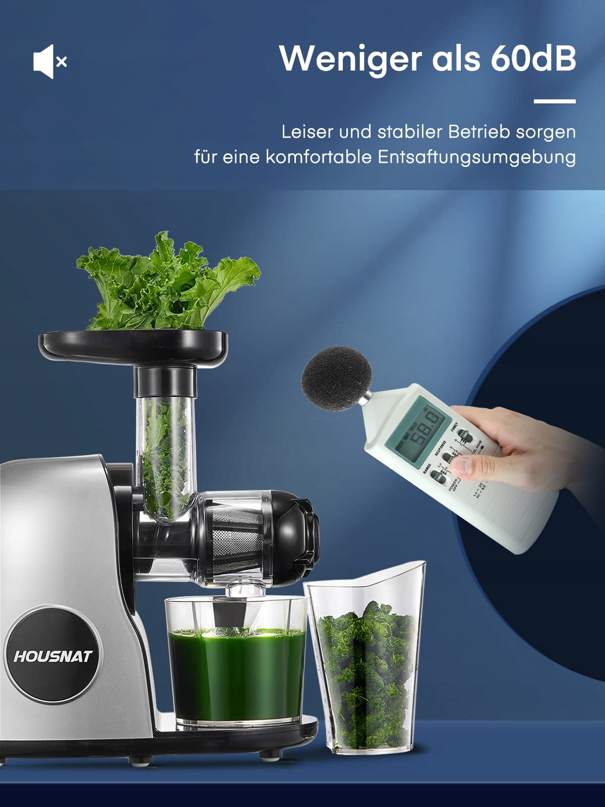 HOUSNAT Wolnoobrotowa Wyciskarka Do Soków Z Warzyw I Owoców BPA Free — miniatura 4
