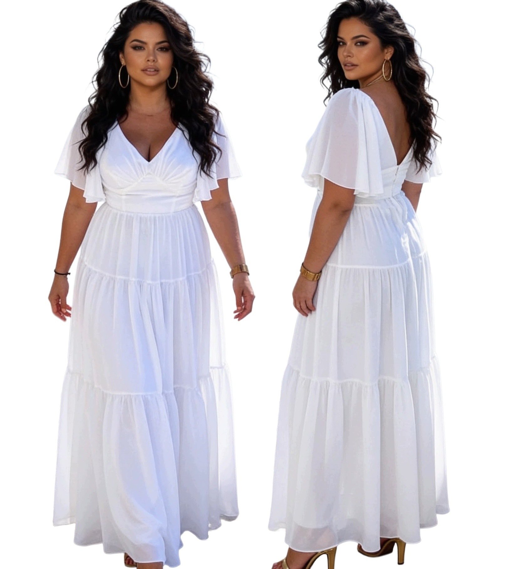 Mamatex Bílá Rozkládací Šifonová Šaty Svatební Boho L