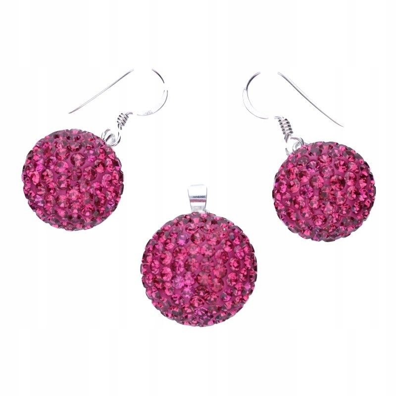 Sada stříbrných šperků 925 pro ženy, kuličky s růžovými zirkony