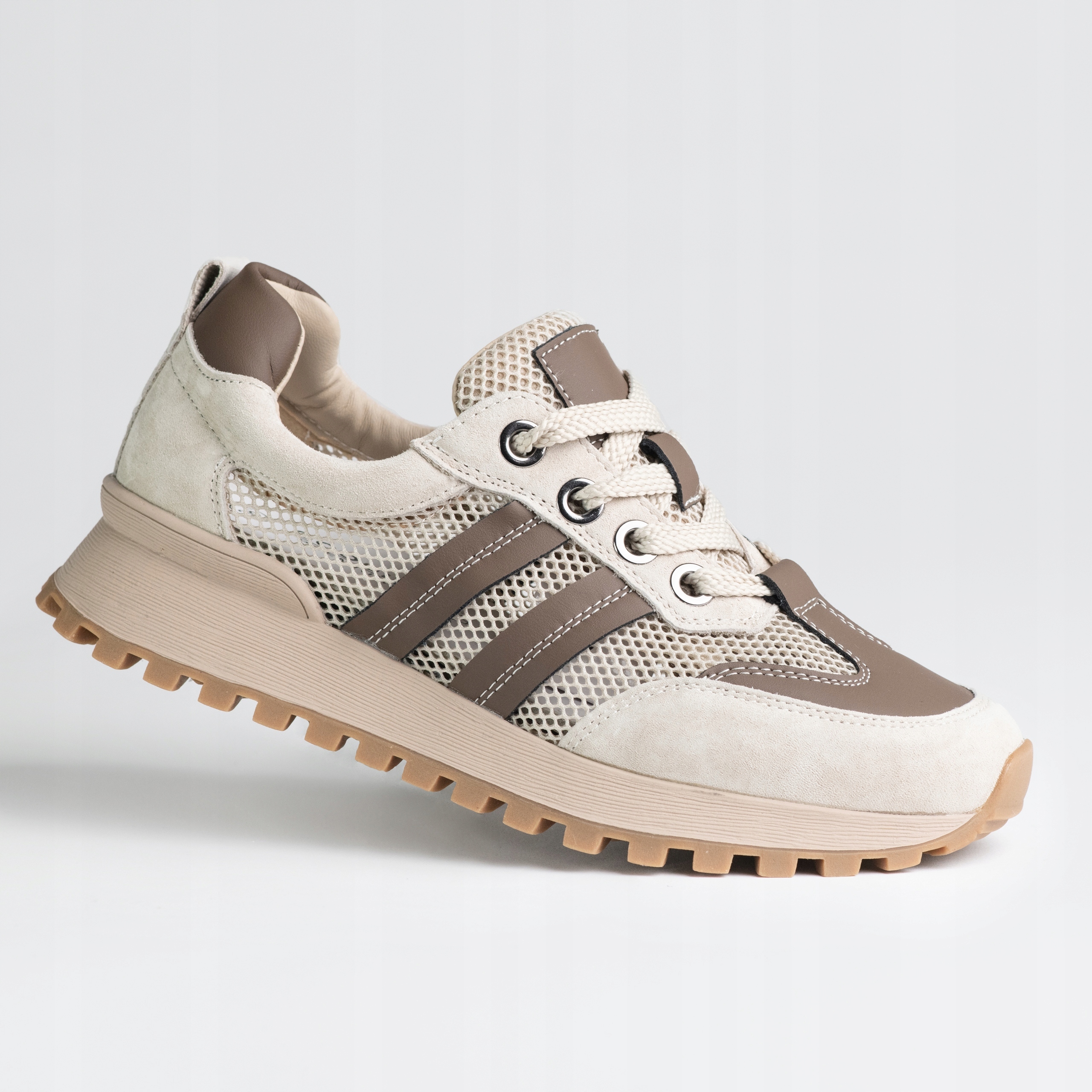 Sportowe damskie buty skóra naturalna Goodin SZ-040 beż siatka lekkie 38