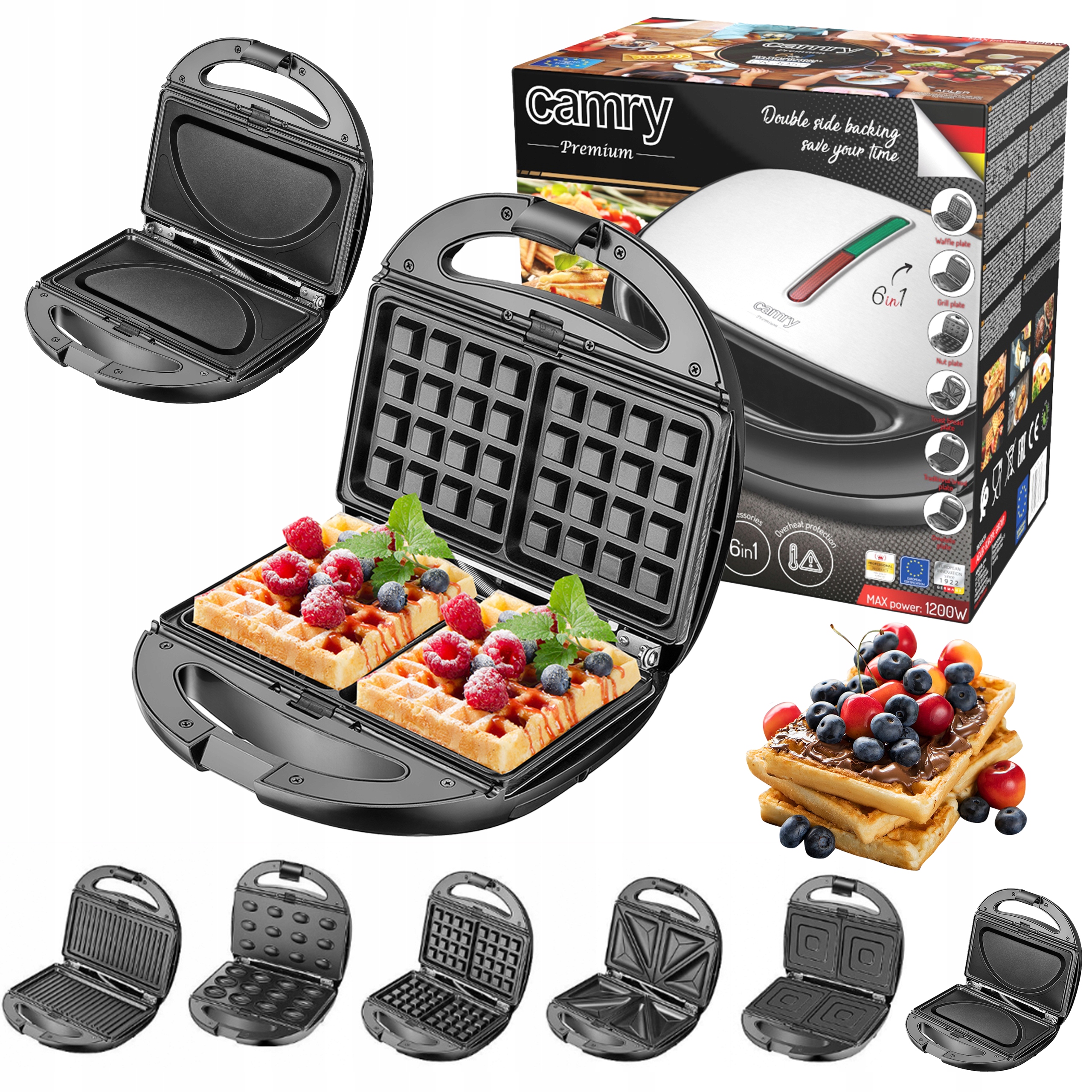 Toustovač Sendvičovač Toastů Sandwich 1200W 6v1 Camry CR3057