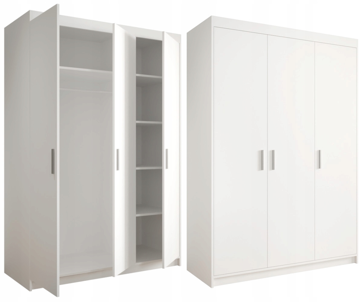 Skříň 3-dveřová Klasická Bílá 130 cm LESZ4 Praktická šatní skříň O-sofa