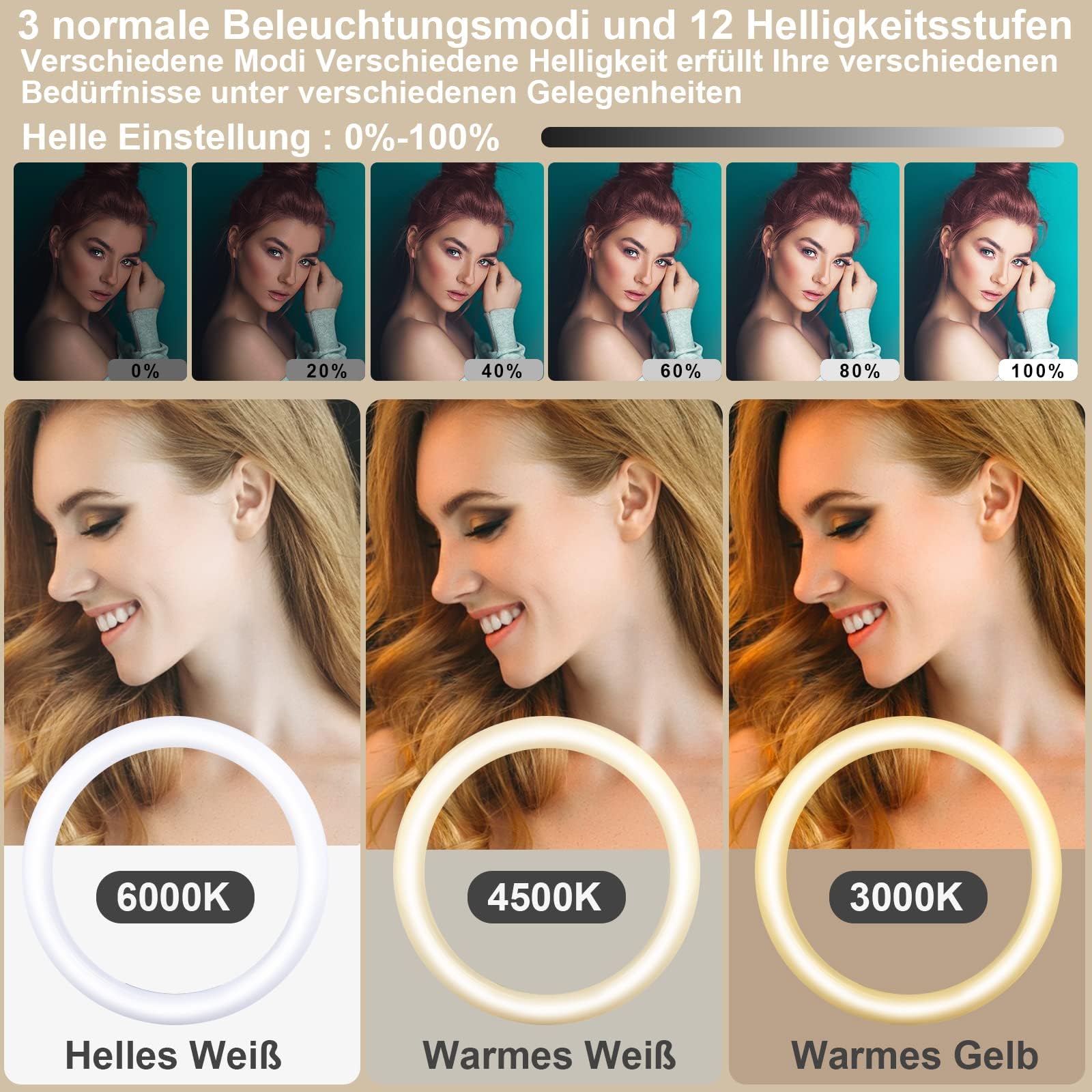 Herrfilk Lampa pierścieniowa 13 cali ze statywem RGB 3000-6000 K — miniatura 3