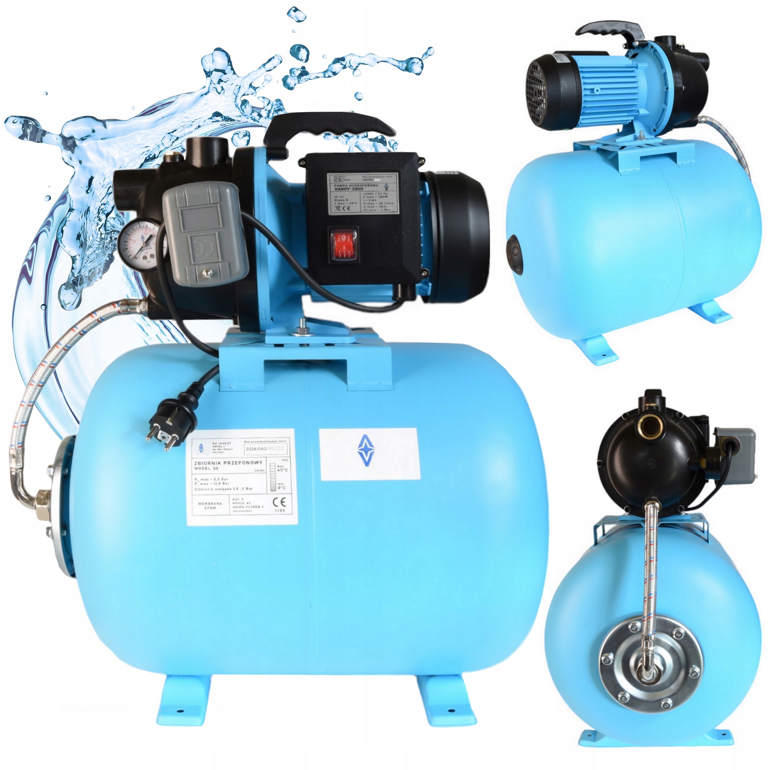 Hydroforová Sada 50L Čerpadlo na vodu do zahrady 550W 3000l/h Příslušenství Hydrofor