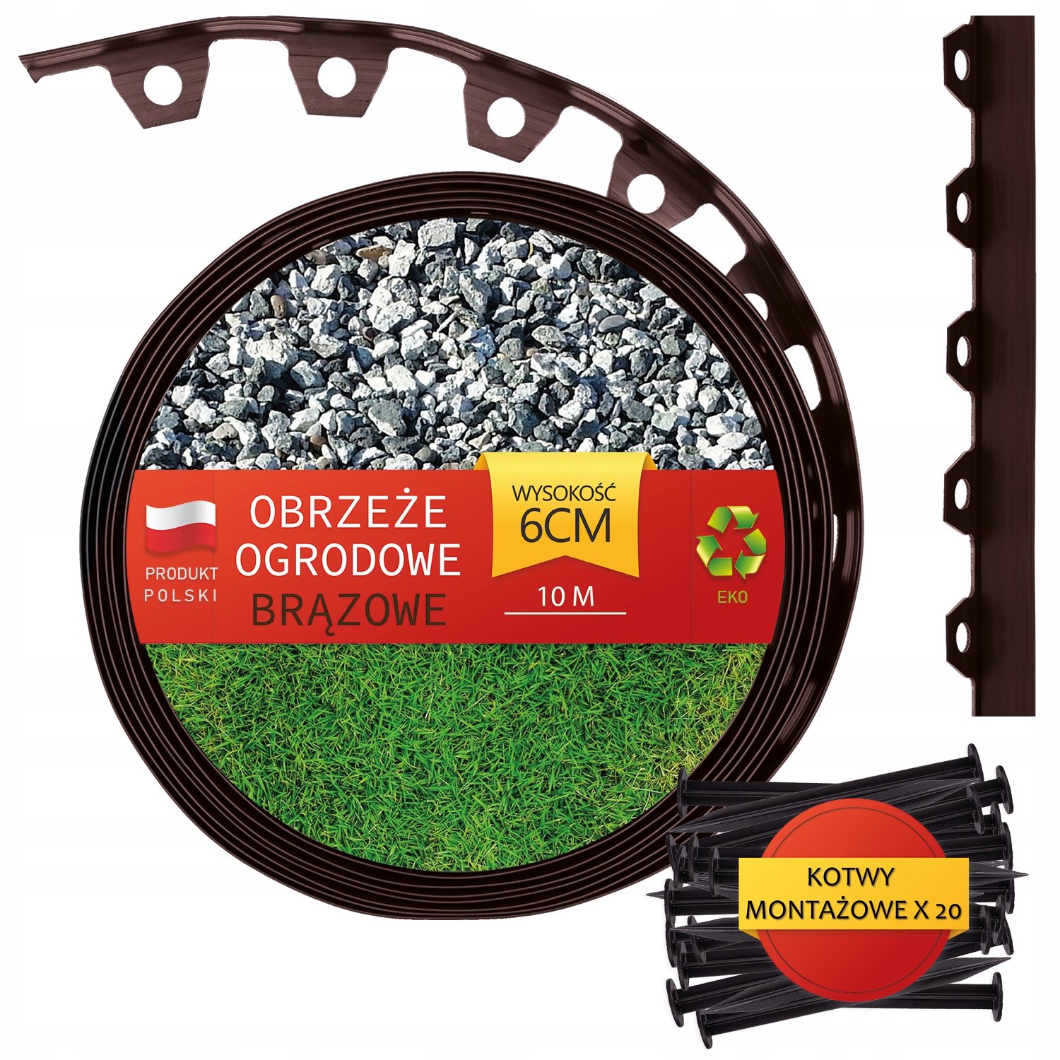 

Obrzeże trawnikowe ogrodowe kotwy 20szt 6cm 10m