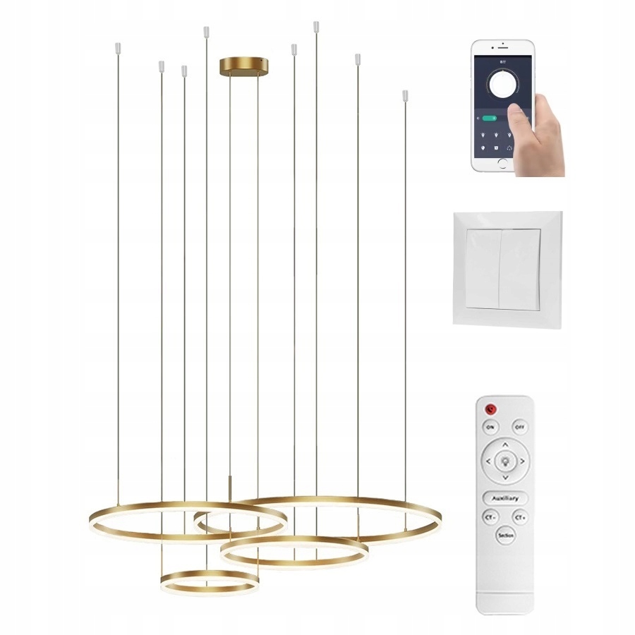 Lampa Ringi Złota 100 80 60 40CM 174W Bluetooth Pamięć Darmat Light 414