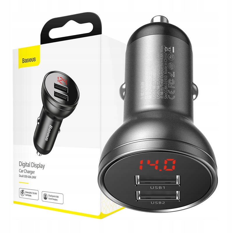 

Ładowarka samochodowa z wyświetlaczem 2xUSB 4,8A