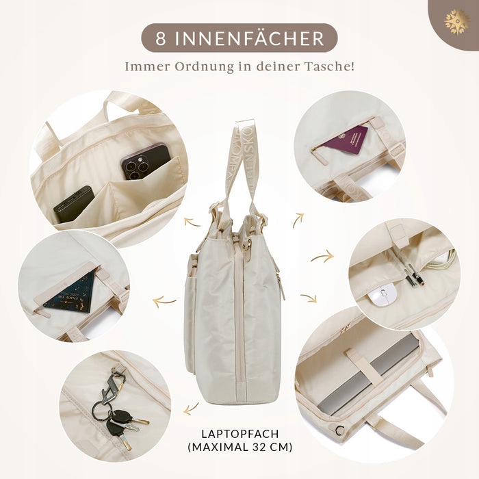 TOREBKA DAMSKA LEBENSKOMPASS 11L ELEGANCKA STYLOWA TORBA Z PASKIEM Odcień ecru