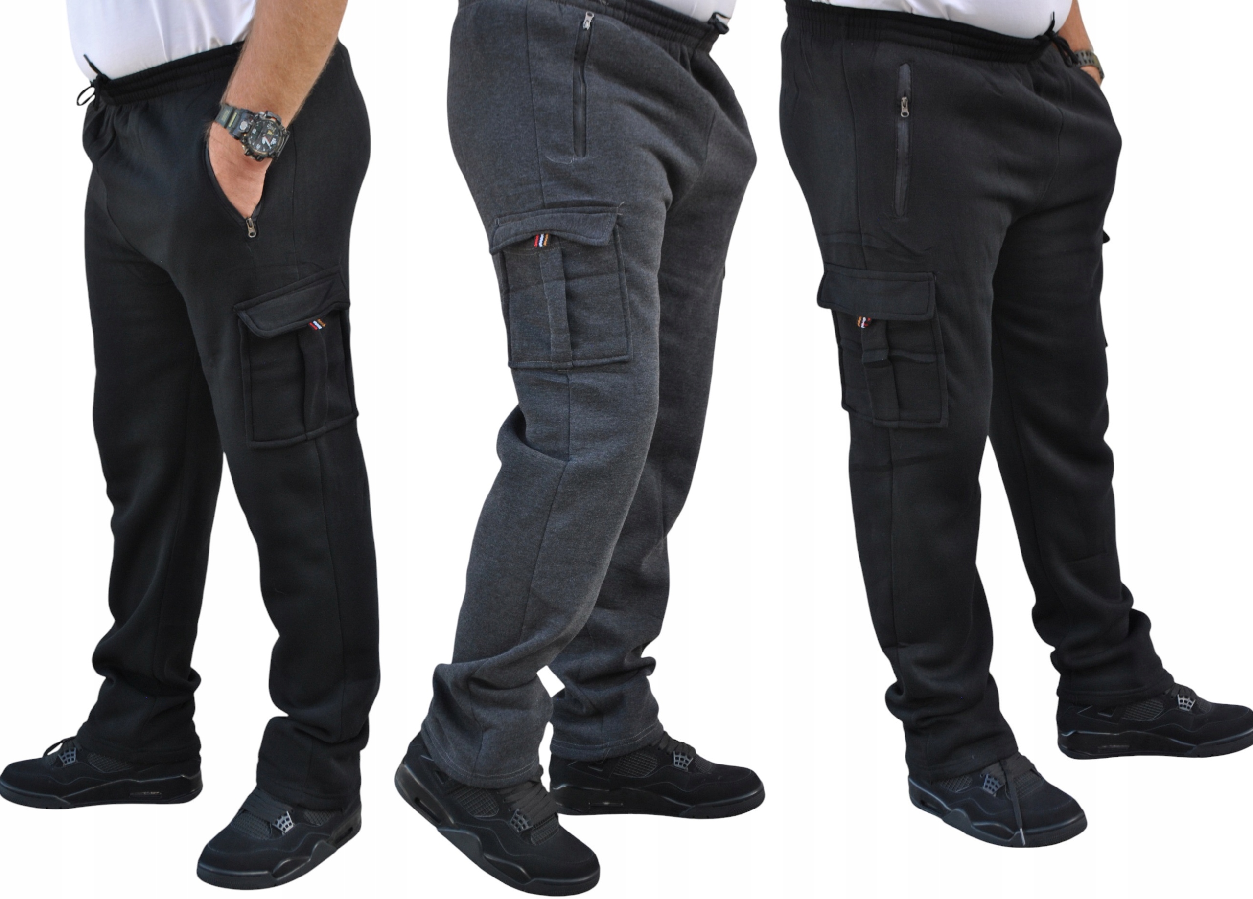 OCIEPLANE BOJÓWKI DRESOWE 4 KIESZENIE CZARNE GRAFIT roz. 4XL PROSTA NOGAWKA